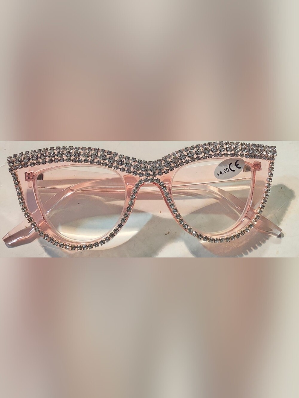Rhinestone Embellished Pink Cat-Eye Reading Glasses + 4.00